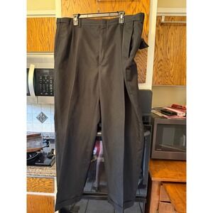 Haggar Mens Black Pleated Cuffed Dress Pants Trousers 44x32